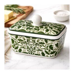 William Morris Acorn Butter Dish Leonardo Fine China Green Floral w/ Lid